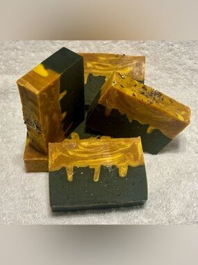 Hand crafted artisan vegan soap with turmeric and charcoal